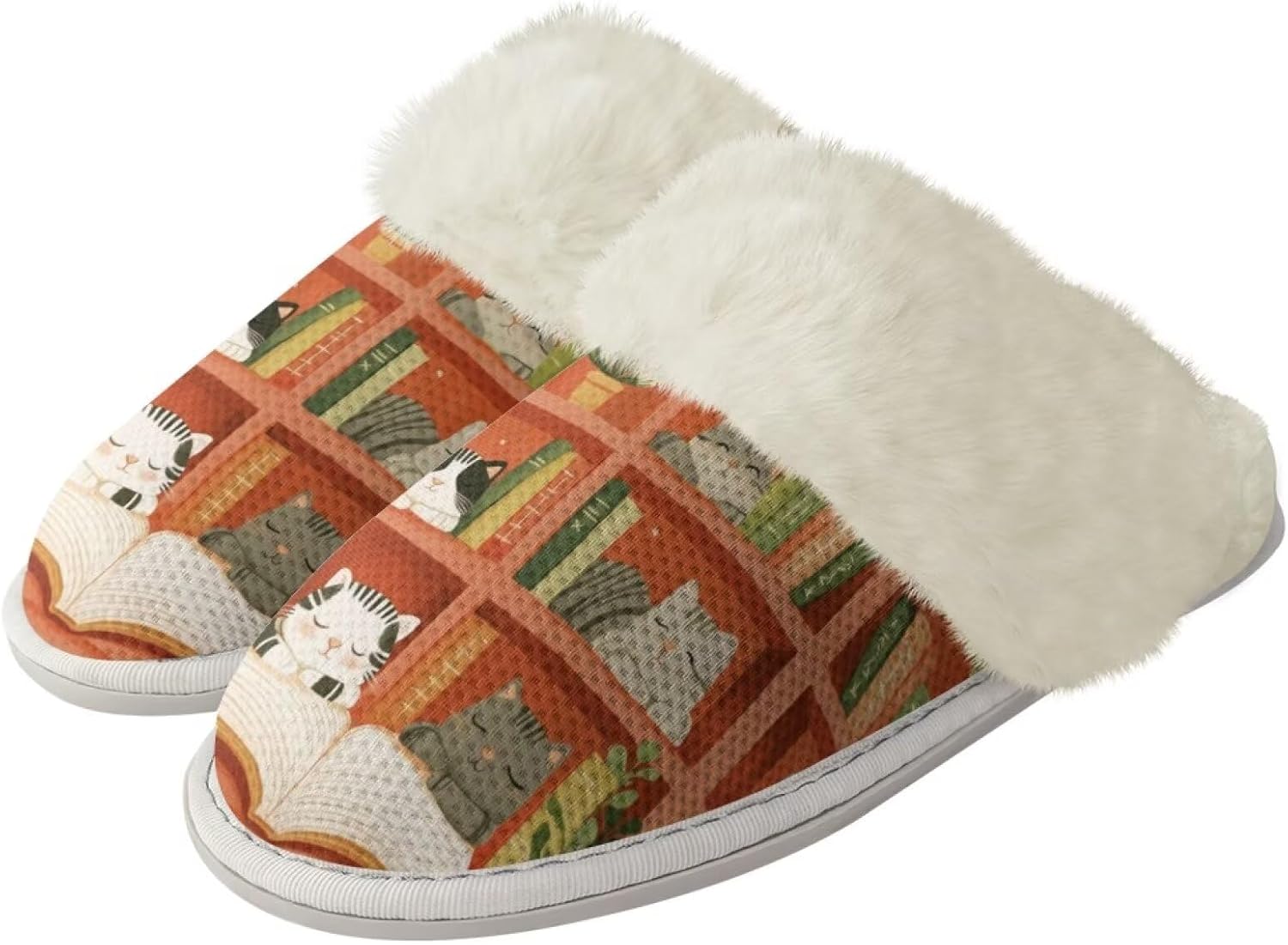 

Комнатные тапочки Binienty для женщин и мужчин, для дома и улицы, легкие, с противоскользящей подошвой, Cartoon Kitten Book