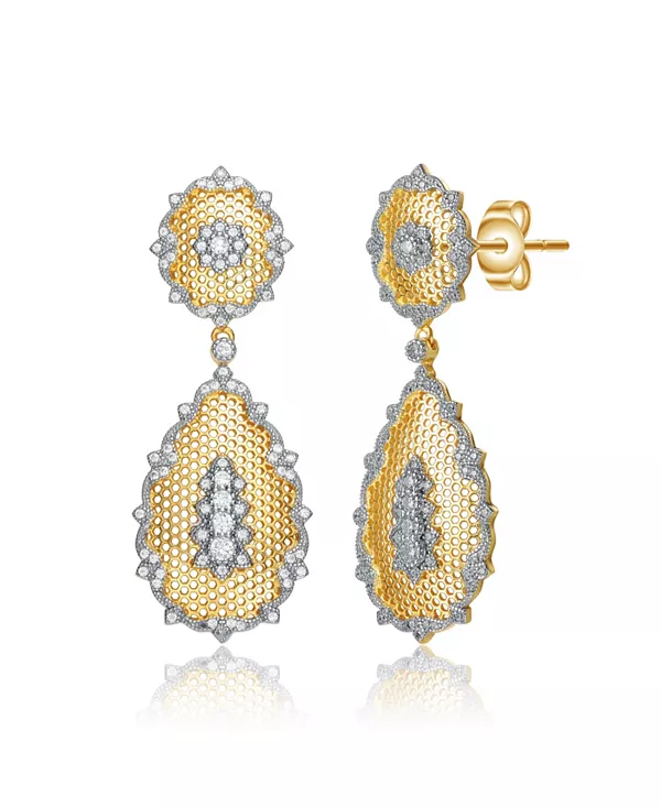 

Серьги-Подвески с двумя оправами из кубического циркония, покрытые 14-каратным золотом Rachel Glauber, gold