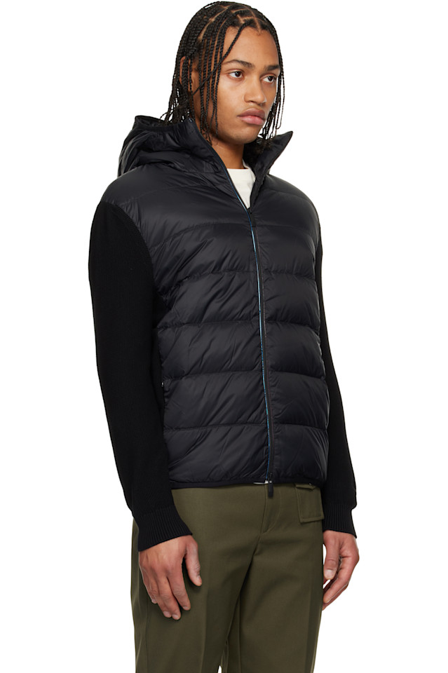 Утепленная хлопковая толстовка на молнии с пуховым капюшоном Moncler, черный — фото 2
