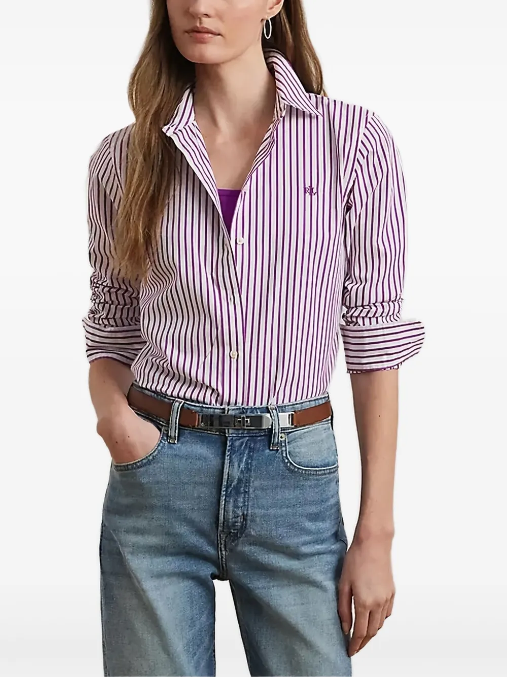

Полосатая рубашка с длинными рукавами Lauren Ralph Lauren, фиолетовый