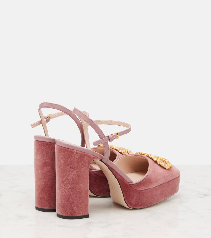 Туфли-лодочки на платформе из бархата Valentino Garavani, Phard/Cream-Crystal — фото 2