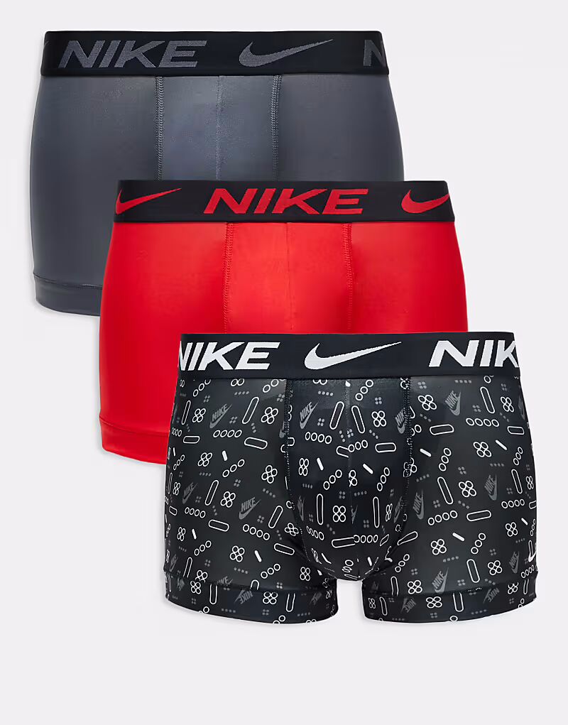 

Комплект из 3 трусов-боксеров Nike Dri-Fit Essential Microfibre черного/красного/серого цветов