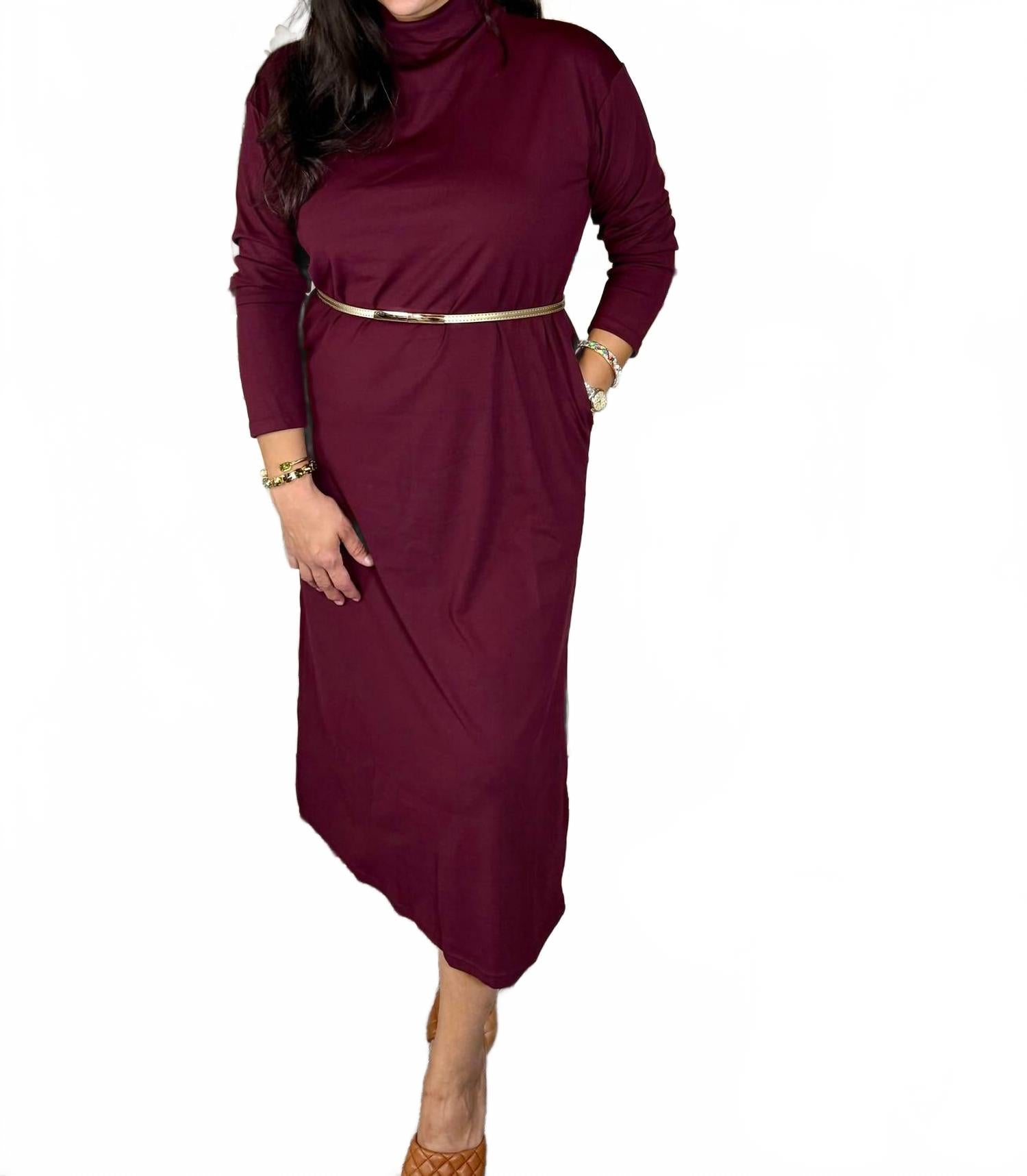 

Платье миди Merlot с длинными рукавами бордового цвета Entro, бургундия