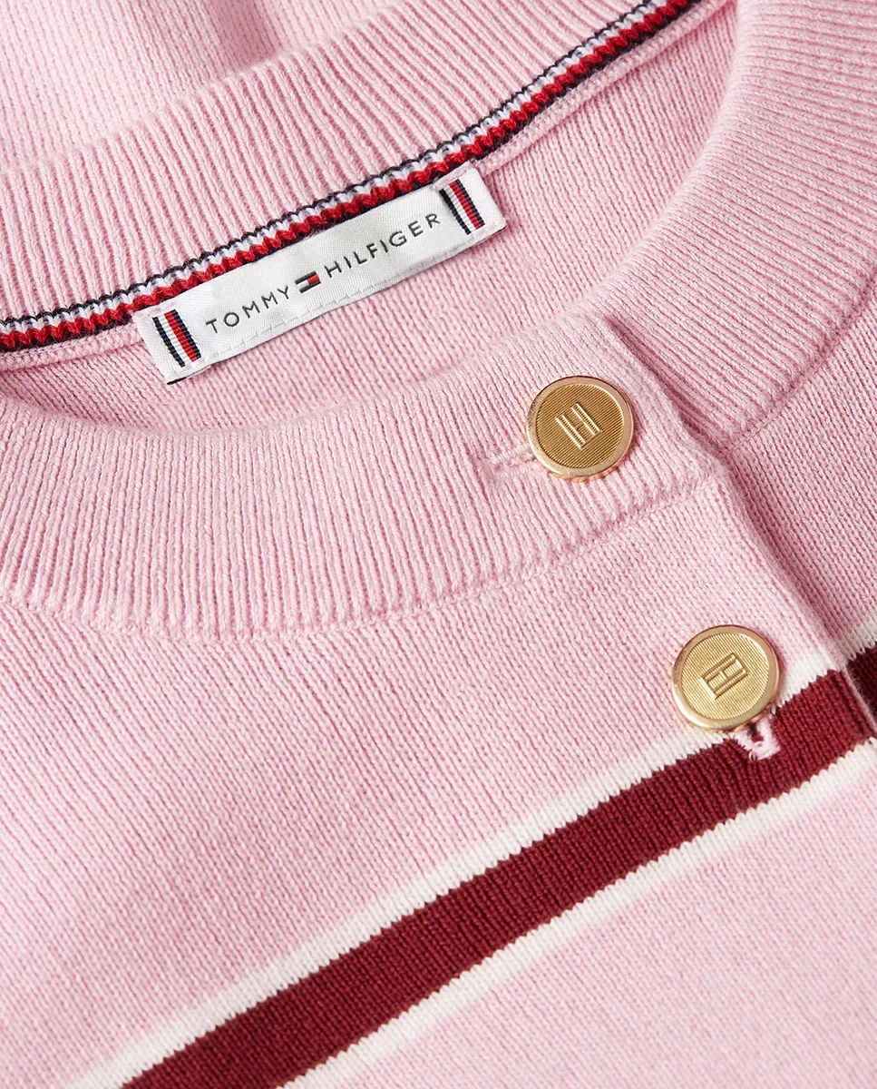 Женский кардиган в полоску с золотыми пуговицами Tommy Hilfiger, розовый — фото 3