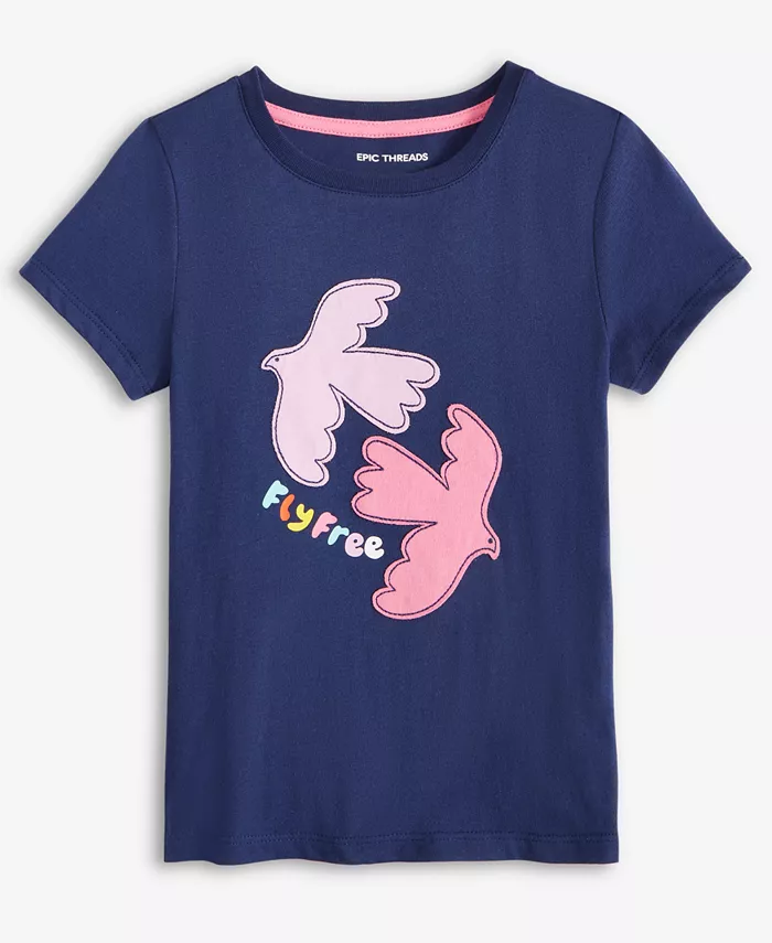 

Детская футболка с принтом Fly Free для девочек 2T-4T Epic Threads, синий