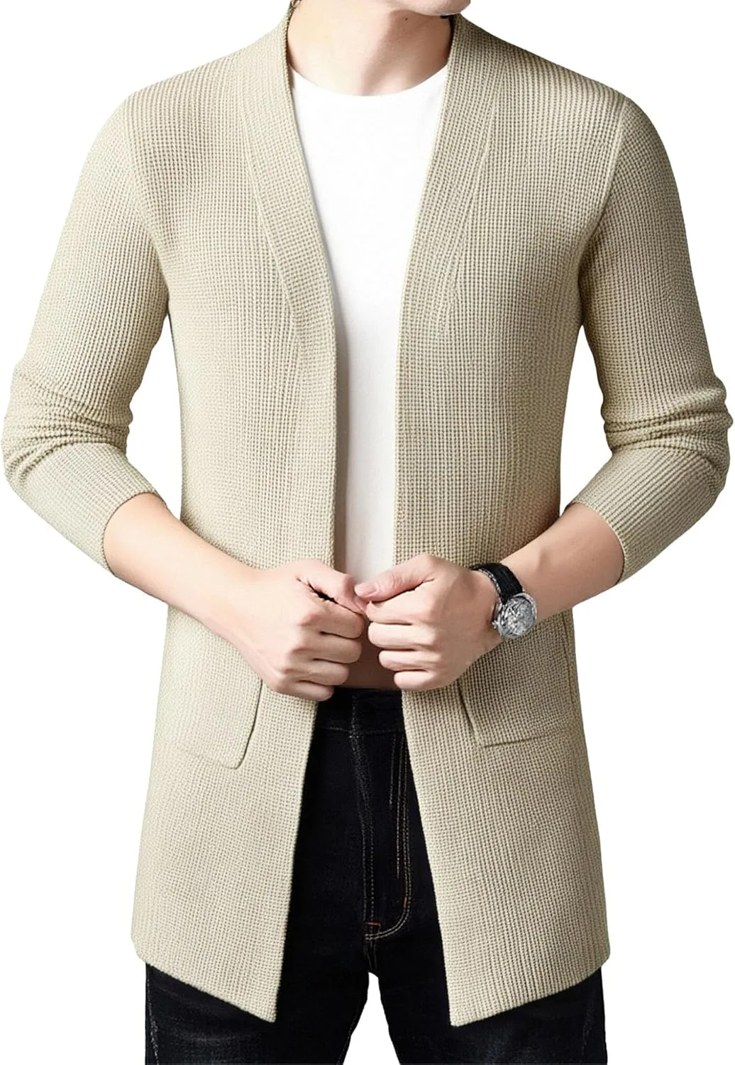 

Мужской вязаный кардиган с пуговицами и шалью