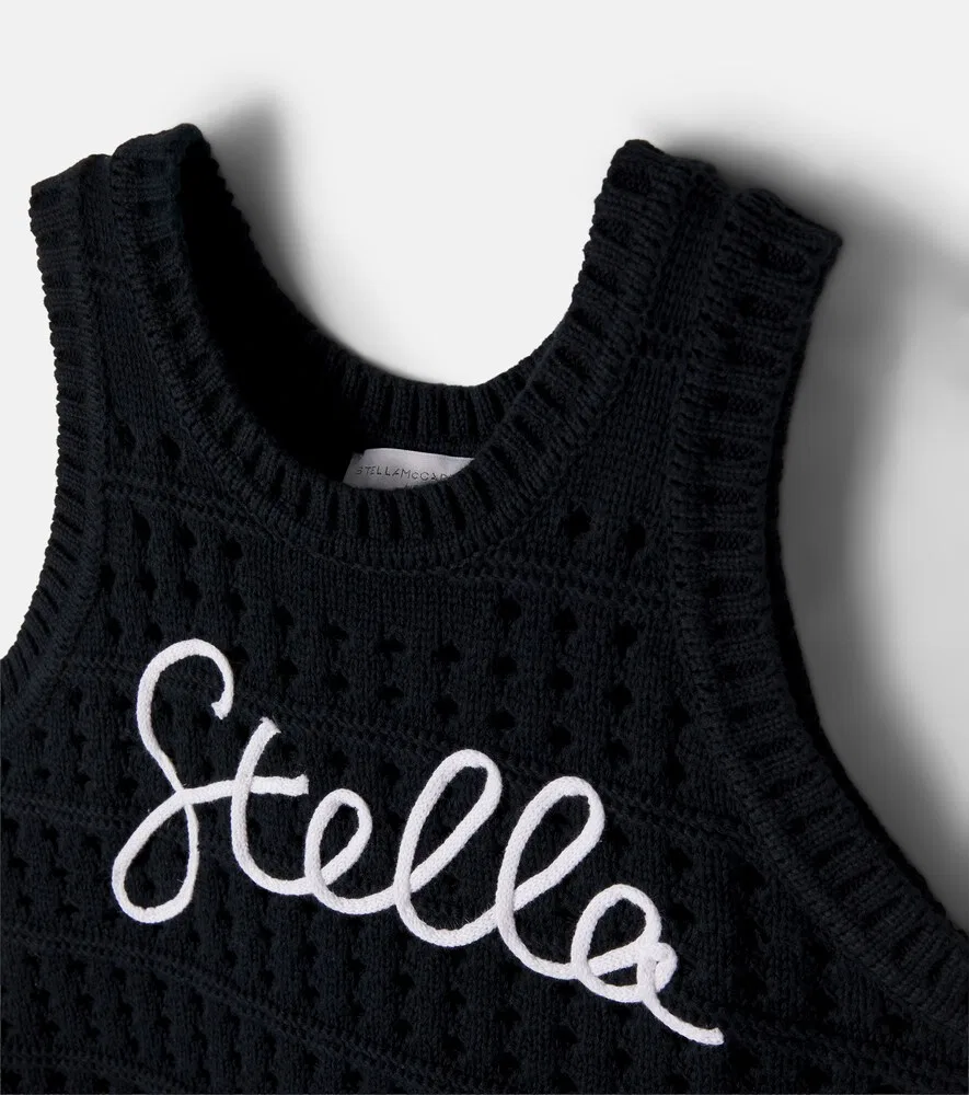 Вышитая вязаная хлопковая майка Stella McCartney Kids, черный — фото 3