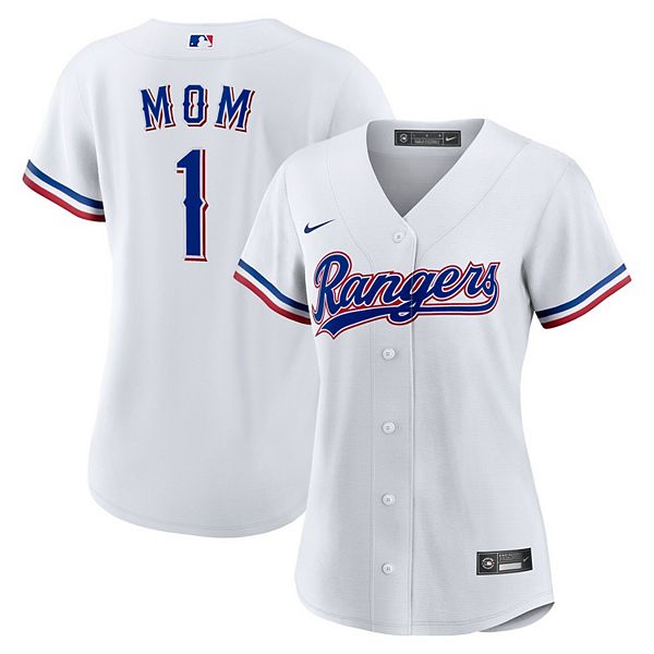 

Женская белая бейсболка Texas Rangers #1 Mom Home Replica Nike