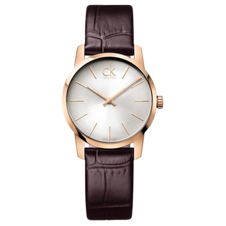 

Calvin Klein Часы CK Quartz Wrist Watch Quartz Movement White Dial Women's Watch, Silver Dial Coffee Strap