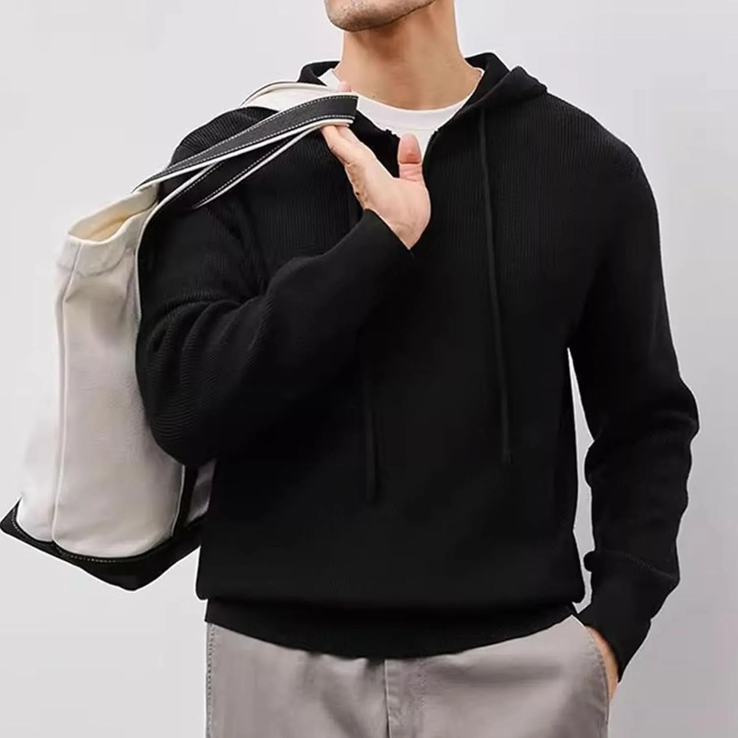 Мужской худи-пуловер с высоким воротником и длинным рукавом — фото 2
