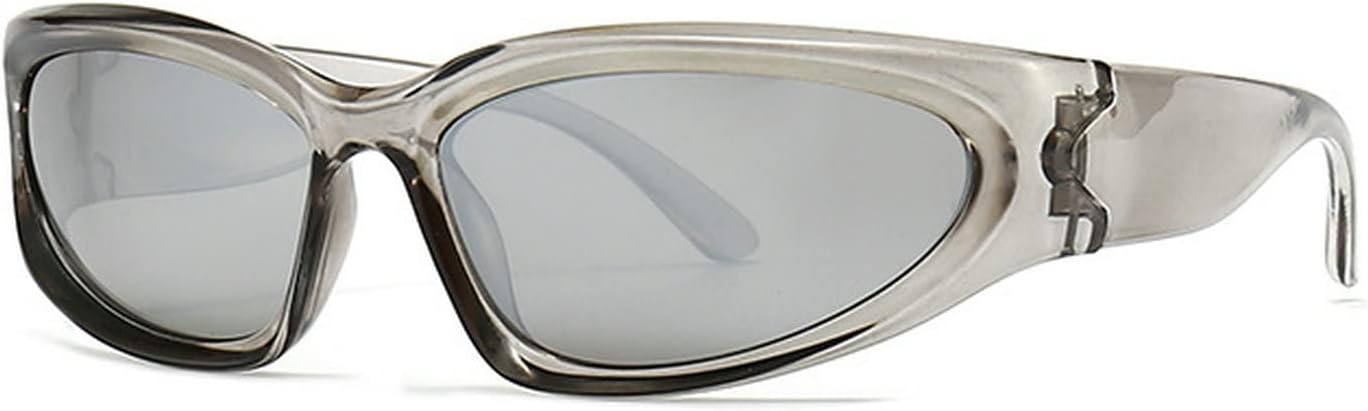 

Laureles Модные солнцезащитные очки-обтекатели для женщин, винтажные зеркальные очки в стиле хип-хоп, мужские стильные очки с защитой от УФ-излучения UV400, Grey-silver