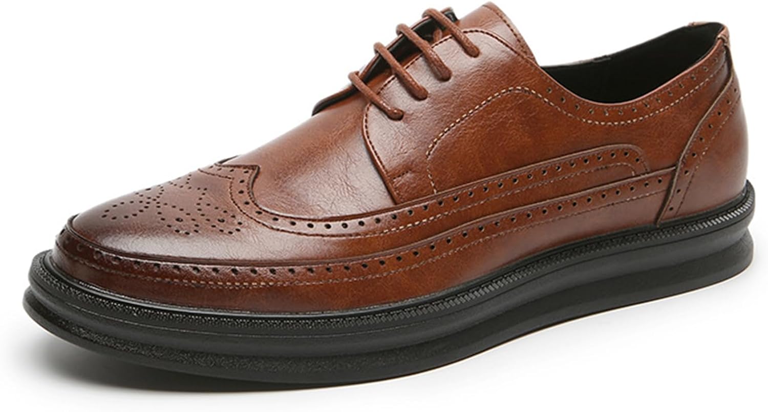 

Мужские кожаные оксфорды на платформе с перфорацией, классические низкие туфли-дерби на шнуровке, повседневные и формальные туфли для офиса, работы, выпускного вечера, бизнеса Generic, коричневый