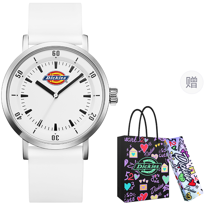 

Dickies Наручные часы кварцевый механизм силиконовый ремешок белый циферблат унисекс коробка лимитированная серия