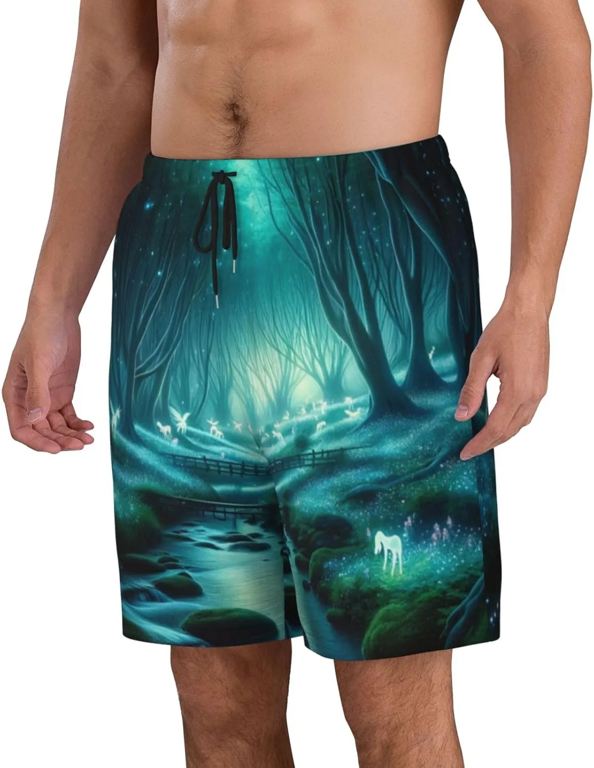 Мужские пляжные шорты Forest Fantasy, мужские плавки, пляжные шорты с карманами, купальники Generic, черный — фото 2