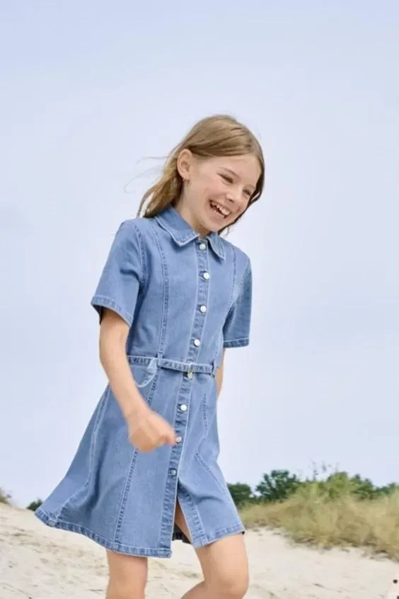 Платье джинсовое с поясом KIDS ONLY, medium blue denim — фото 3