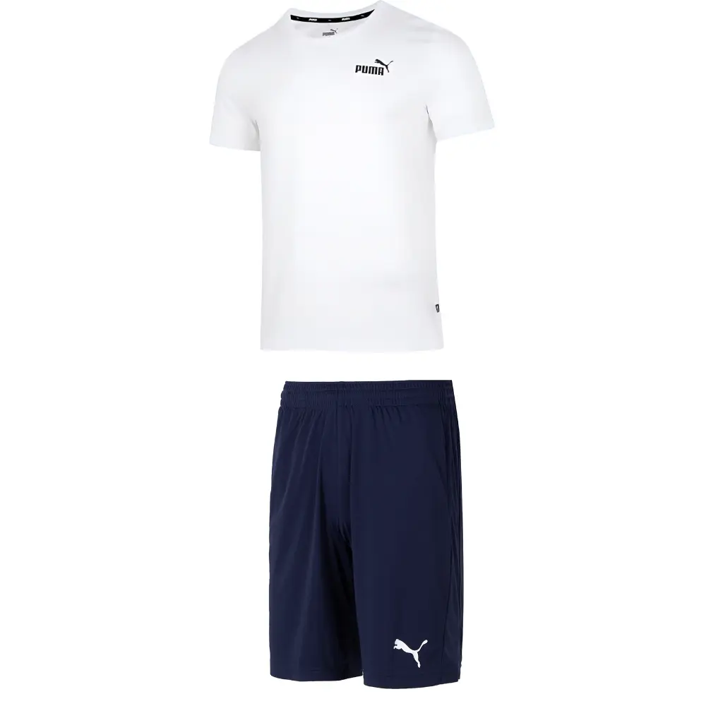 

Повседневный спортивный мужской комплект: белый топ + синие шорты Puma, белый