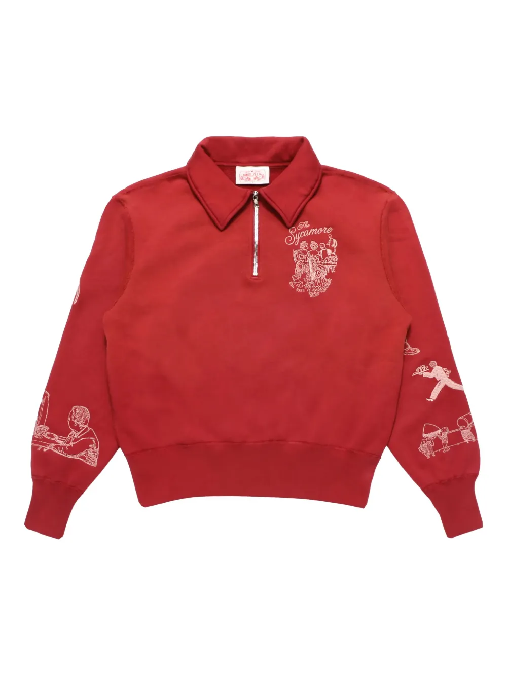 

Вязаный пуловер с графикой ресторана и молнией до половины Samuel Zelig, красный