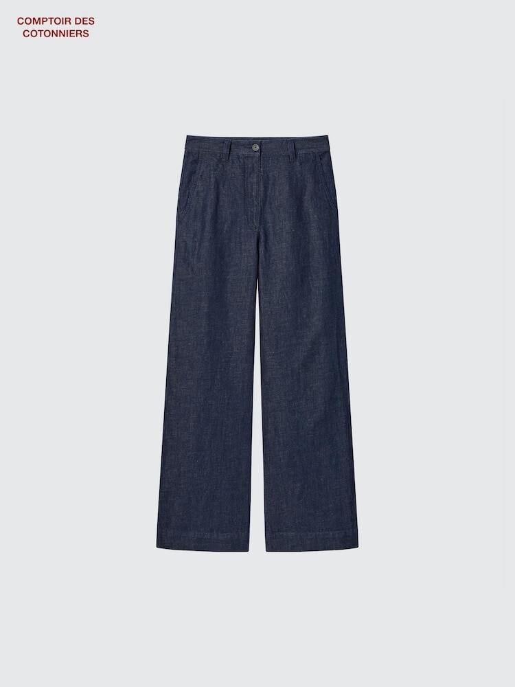 

Прямые брюки из хлопка Uniqlo, цвет 68 синий