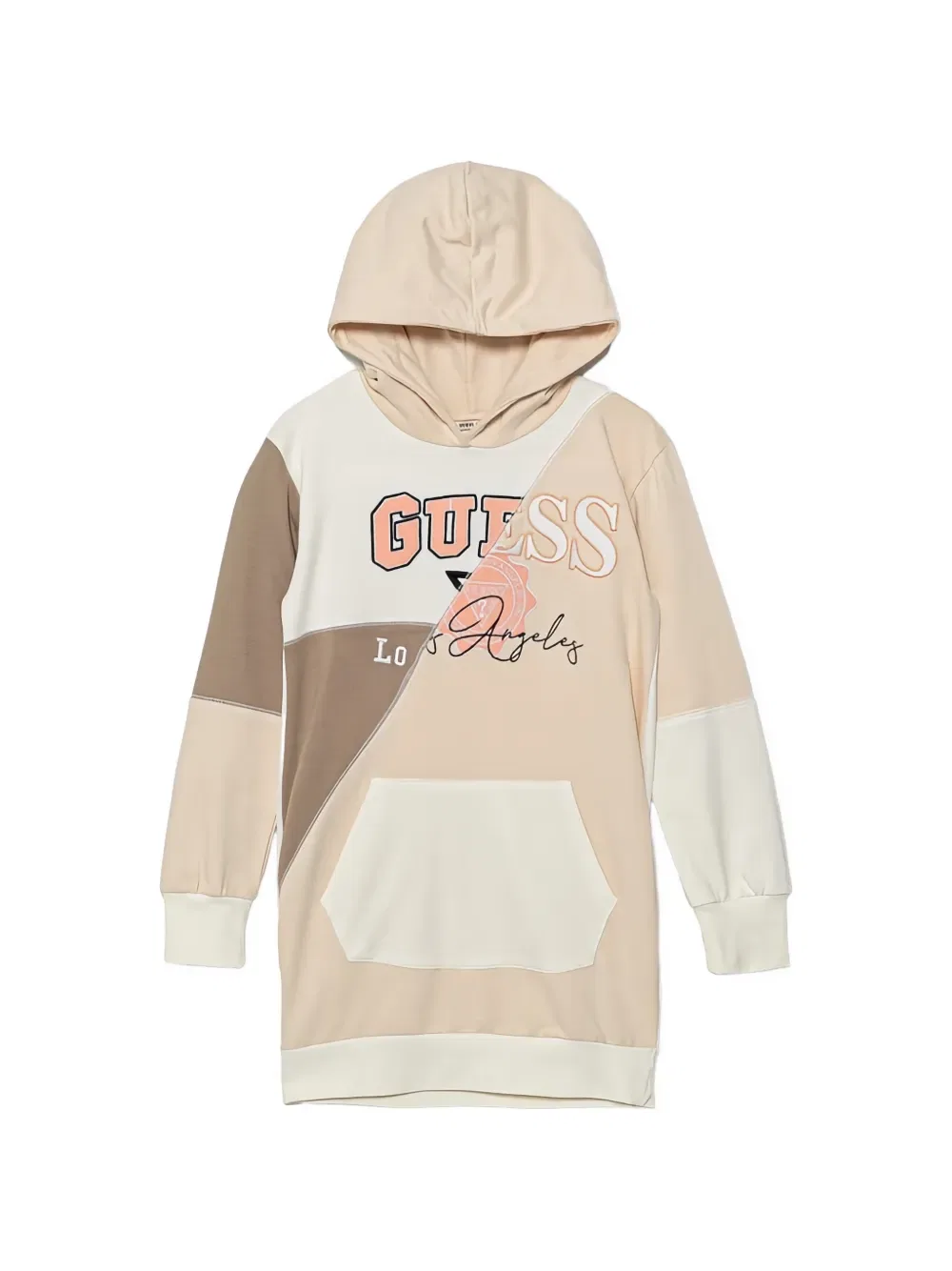 Платье с капюшоном, выполненное в технике пэчворк с логотипом Guess Kids, нейтральный