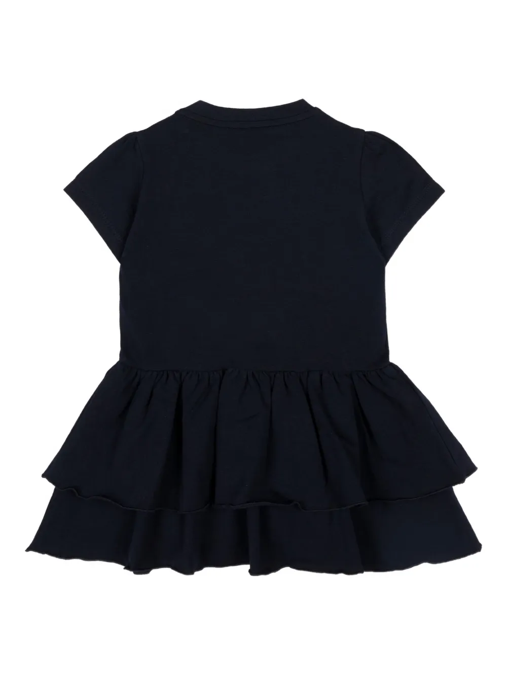 Платье с короткими рукавами и ярусными рюшами Moncler Enfant, синий — фото 2