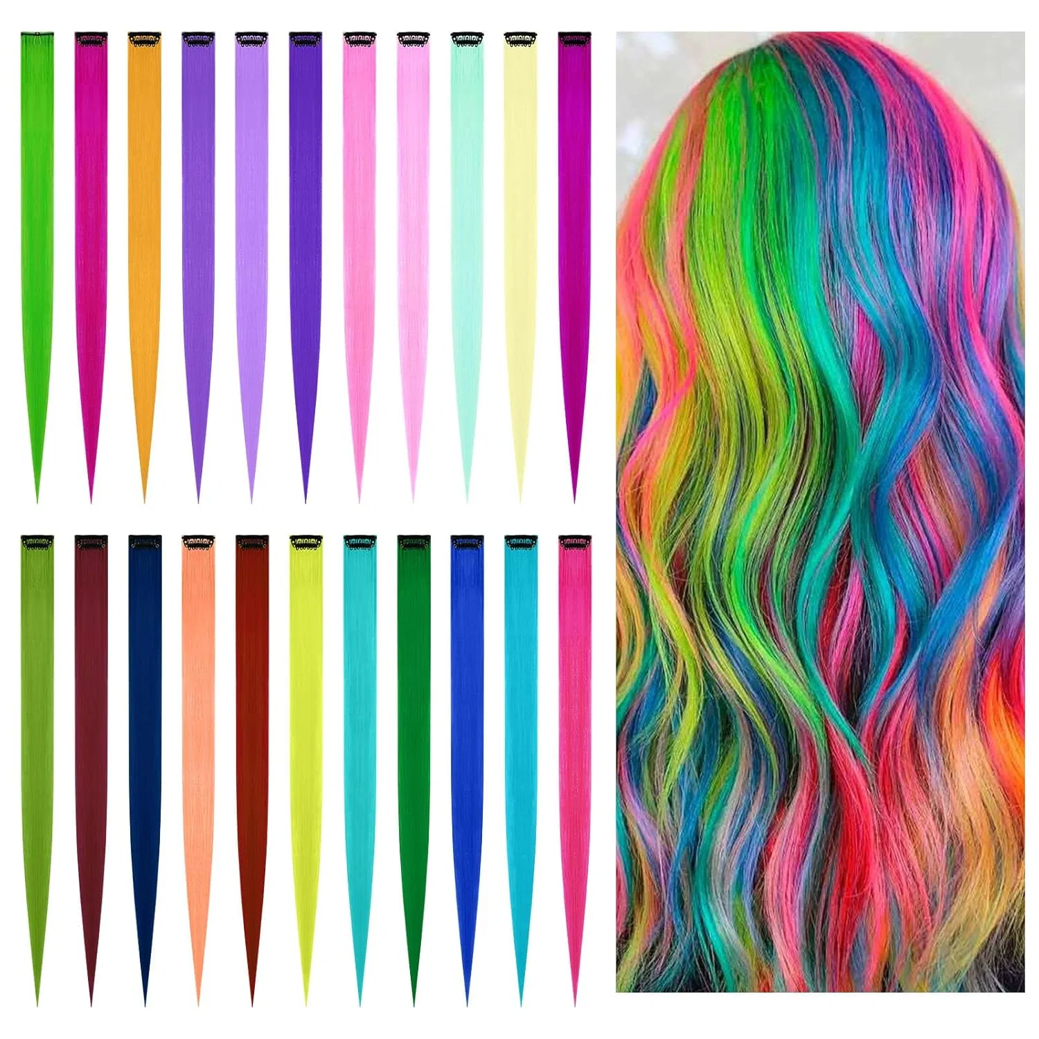 Набор из 22 цветных накладных прядей для волос AOMIG Aomig, 22 Colours - Curly
