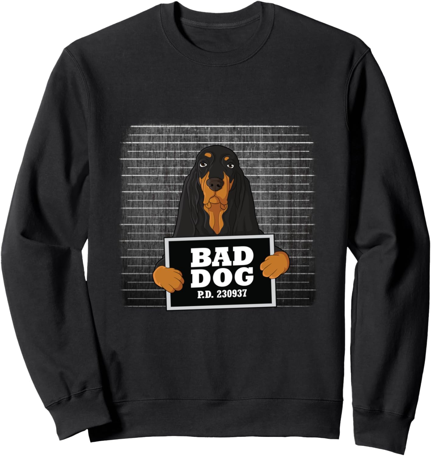 

Толстовка с изображением черно-подпалой енотовой гончей и надписью «Guilty Dog» Bad Dog Mug Shot Black And Tan Coonhound, Черный, Толстовка с изображением черно-подпалой енотовой гончей и надписью «Guilty Dog» Bad Dog Mug Shot Black And Tan Coonhound