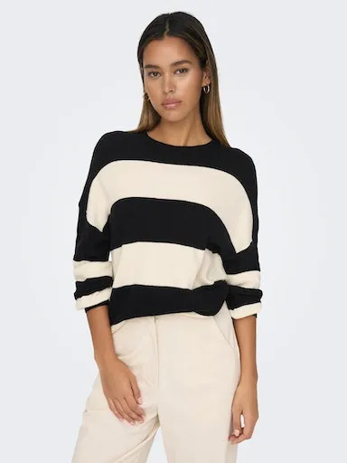 

Only вязаный свитер "ONLATIA L/S STRIPE PULLOVER KNT NOOS", цвет Black Stripes:Whitecap Gray Melange