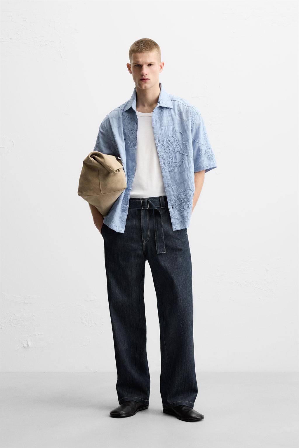 

Джинсы с прямыми штанинами и поясом ZARA, цвет Indigo