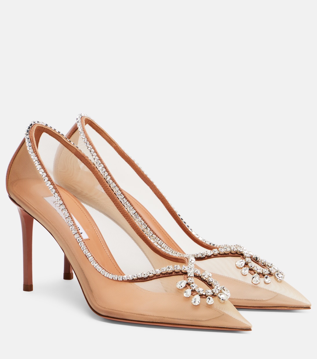 Туфли-лодочки Seduction 85 с декором из сетки Aquazzura, Powder Pink