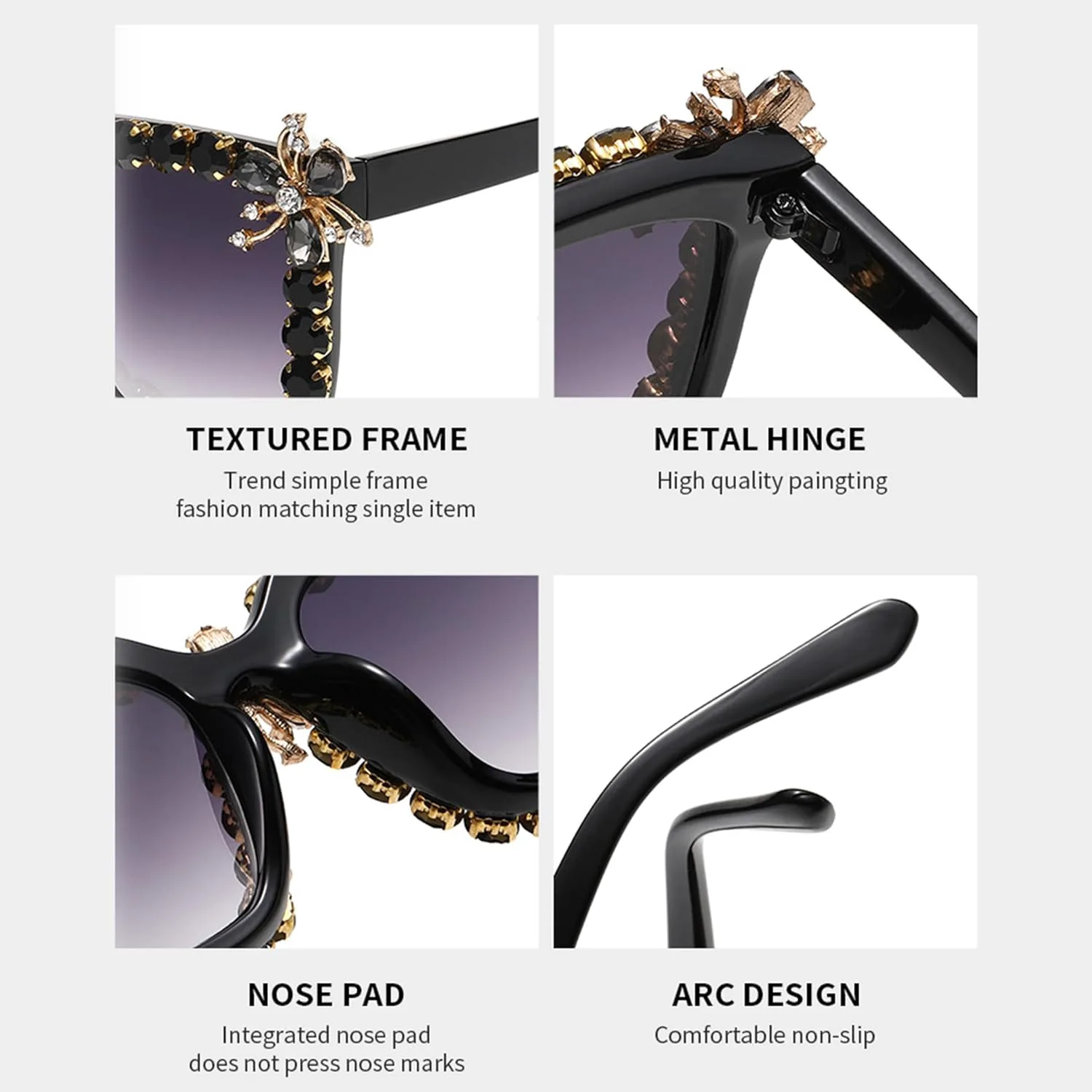 

Большие солнцезащитные очки с кристаллами для женщин, квадратная оправа, толстые линзы, блестящие стразы, защита от ультрафиолета UV400 bullabulling, Tea