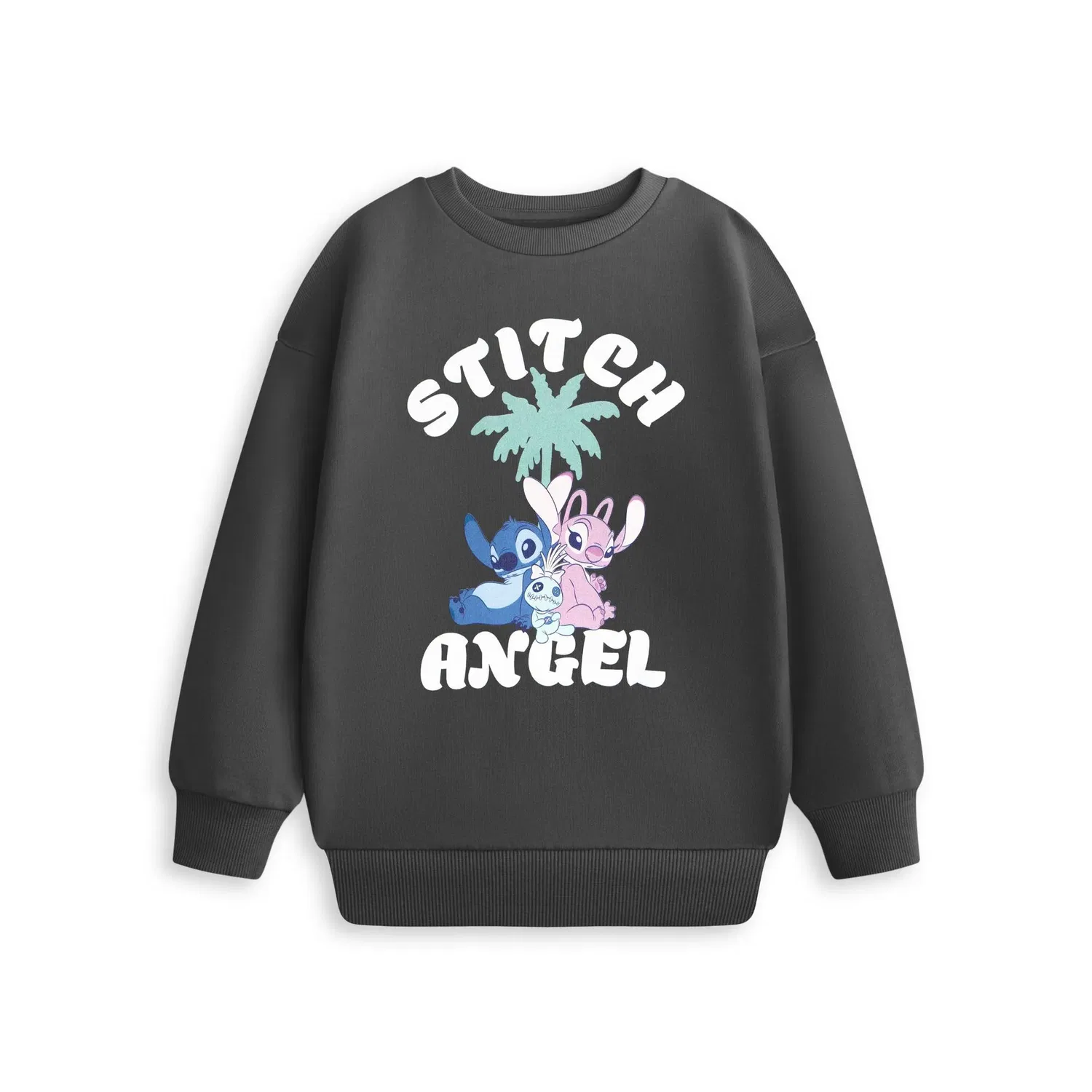 Свитшот детский с принтом Stitch & Angel, Disney, серый