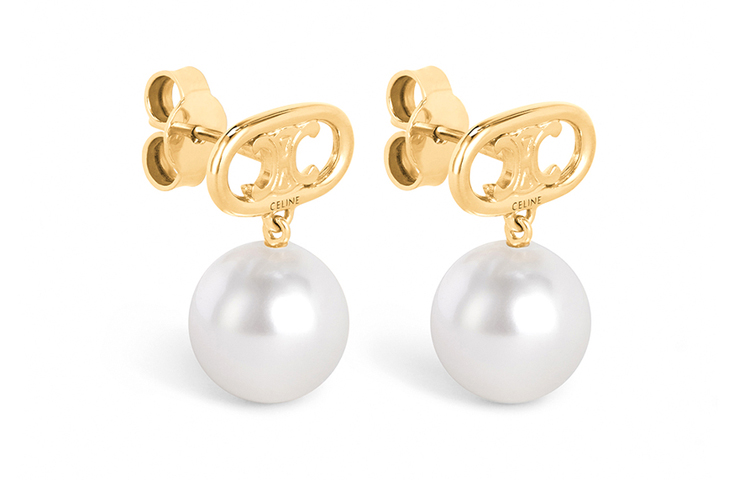 CELINE Серьги Les Perles из латуни с золотым покрытием и стеклянным жемчугом — фото 2