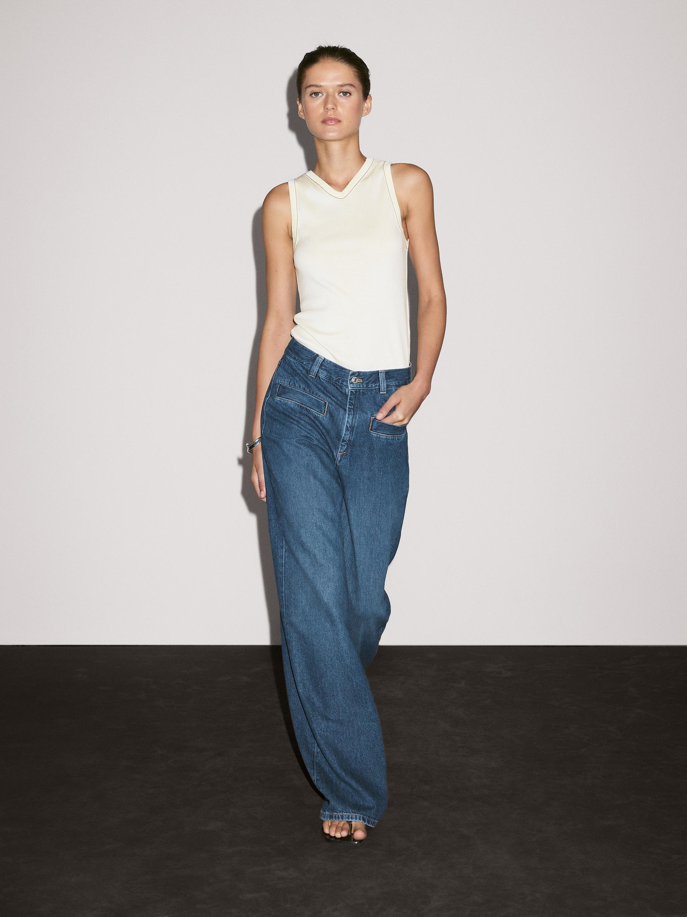 

Футболка из 100% хлопка с контрастной деталью Massimo Dutti, кремовый