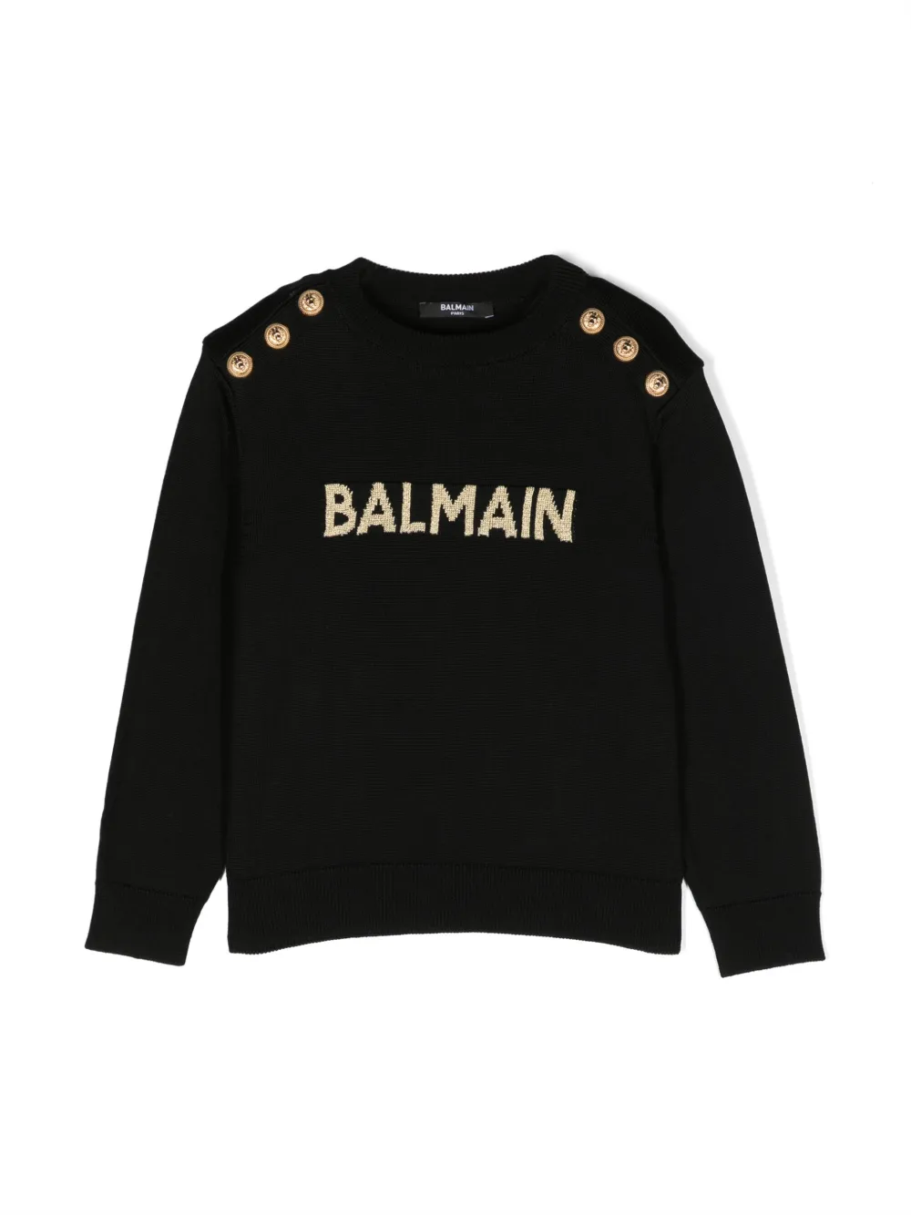 

Джемпер с тиснеными пуговицами и нашивкой-логотипом Balmain Kids, черный