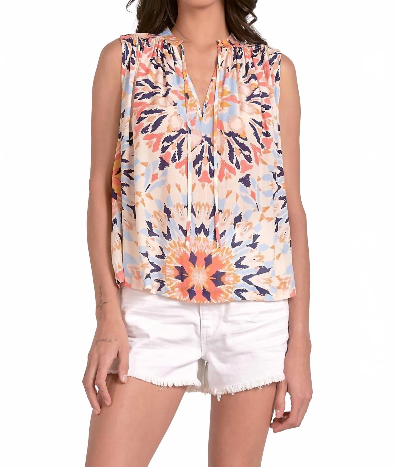 

Кики Топ без рукавов в разноцветном калейдоскопе ELAN, мультиколор