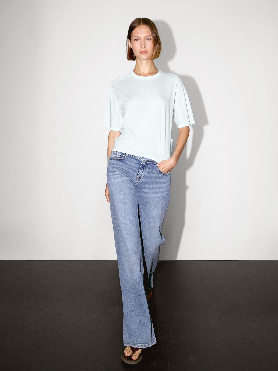 

Футболка с коротким рукавом из 100% хлопка Massimo Dutti, пастельно-голубой