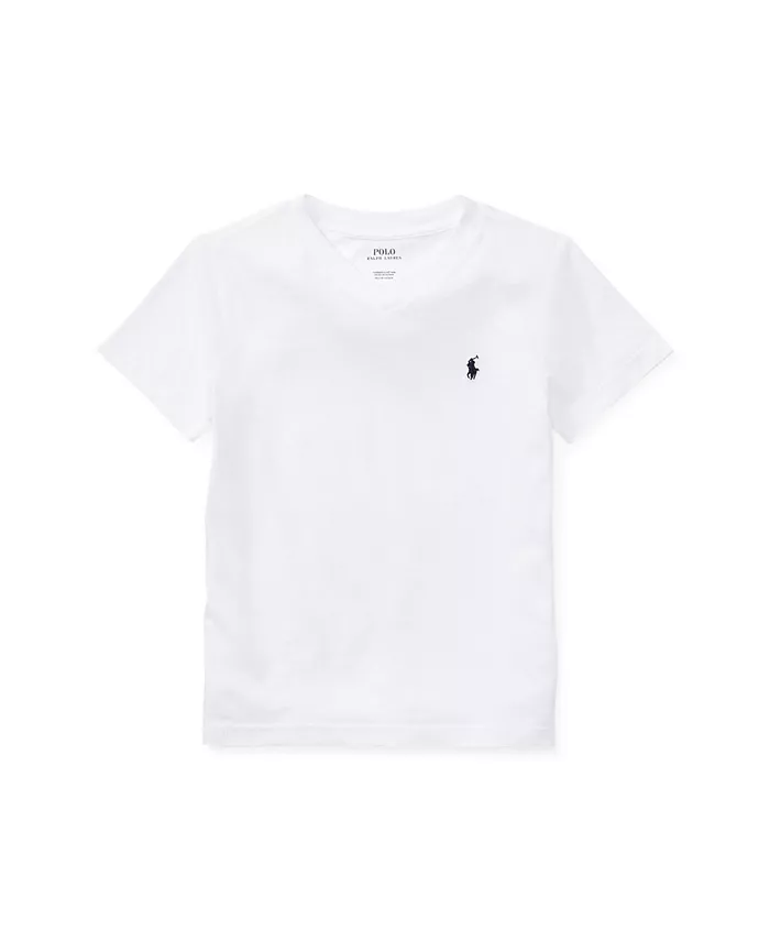 

Футболка с V-образным вырезом для малышей и мальчиков из хлопкового джерси Polo Ralph Lauren, белый