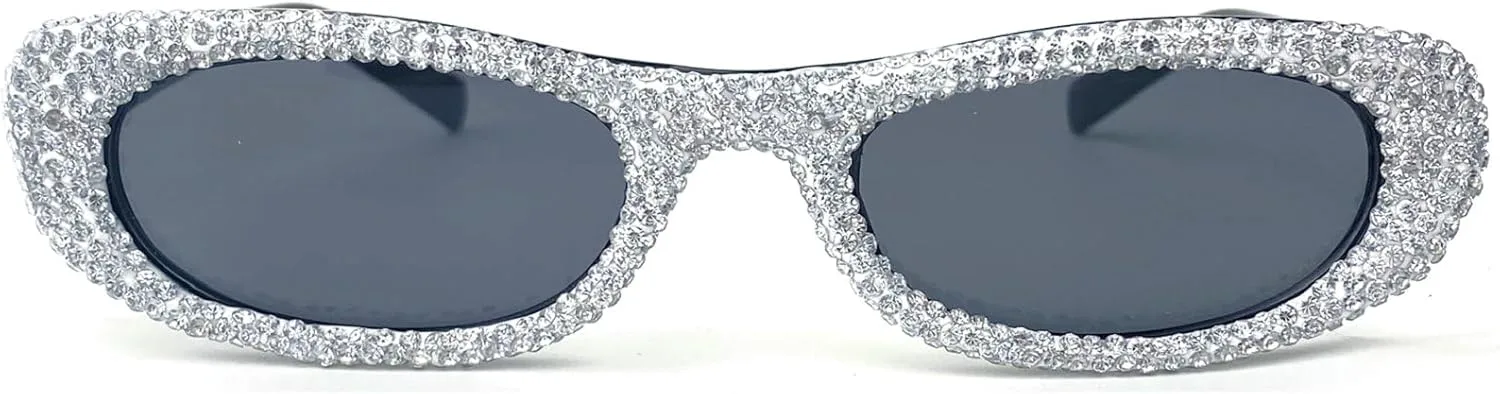 

Ретро-солнцезащитные очки овальной формы с бриллиантами для мужчин и женщин, в стиле диско 90-х, маленькие прямоугольные солнцезащитные очки со стразами mincl, Black