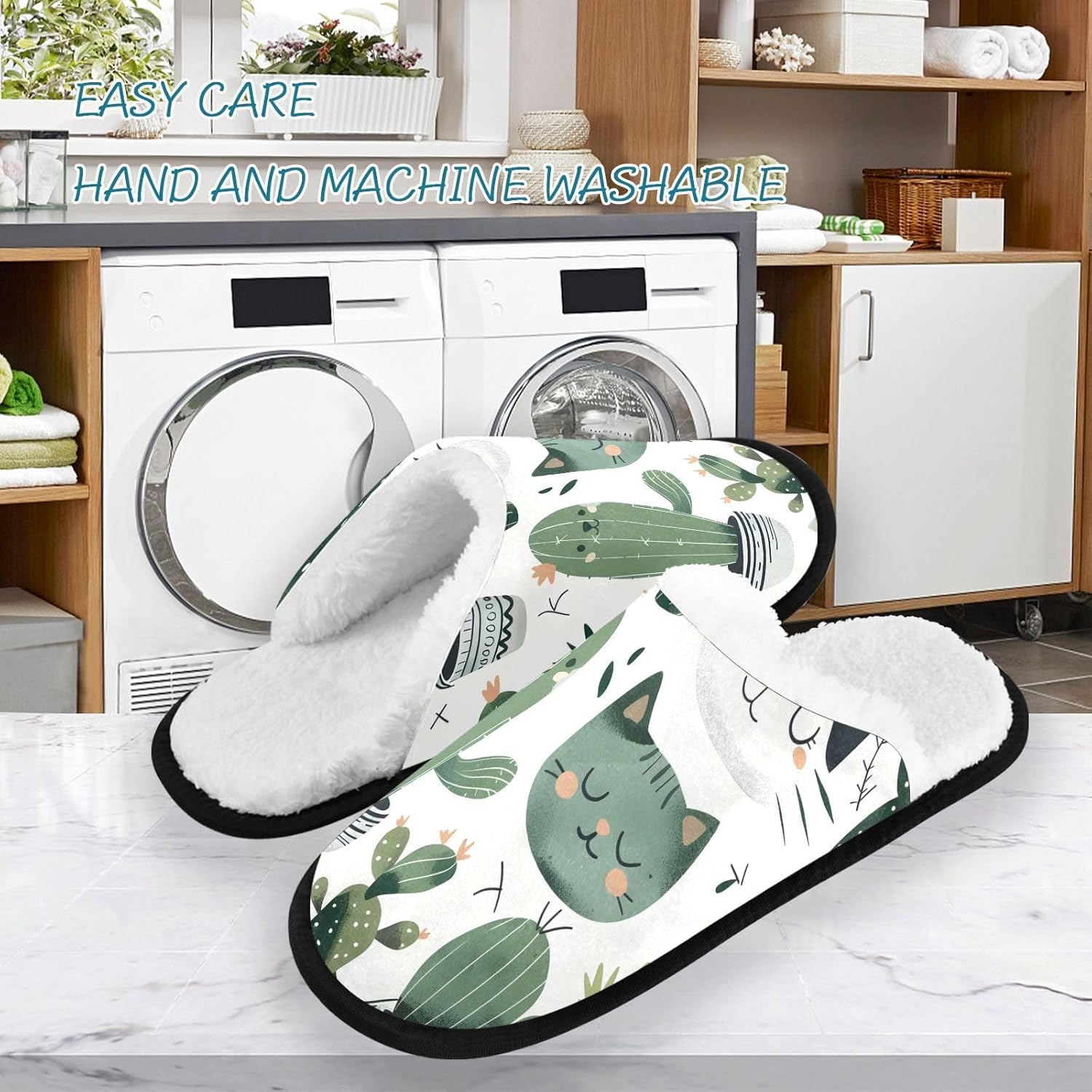 Мягкие плюшевые тапочки FENOCHE с кактусами для женщин и мужчин, теплые, удобные, для путешествий и СПА, нескользящие домашние тапочки, Multicolor — фото 3