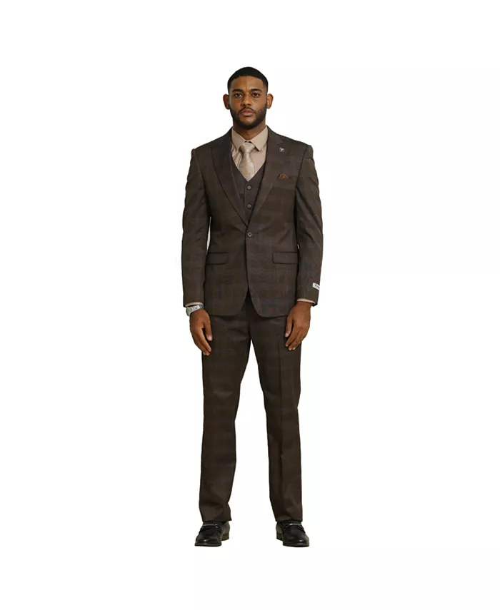 

Костюм Big & Tall Glen Plaid из 3 предметов: пиджак с острыми лацканами, жилет и брюки Stacy Adams, коричневый