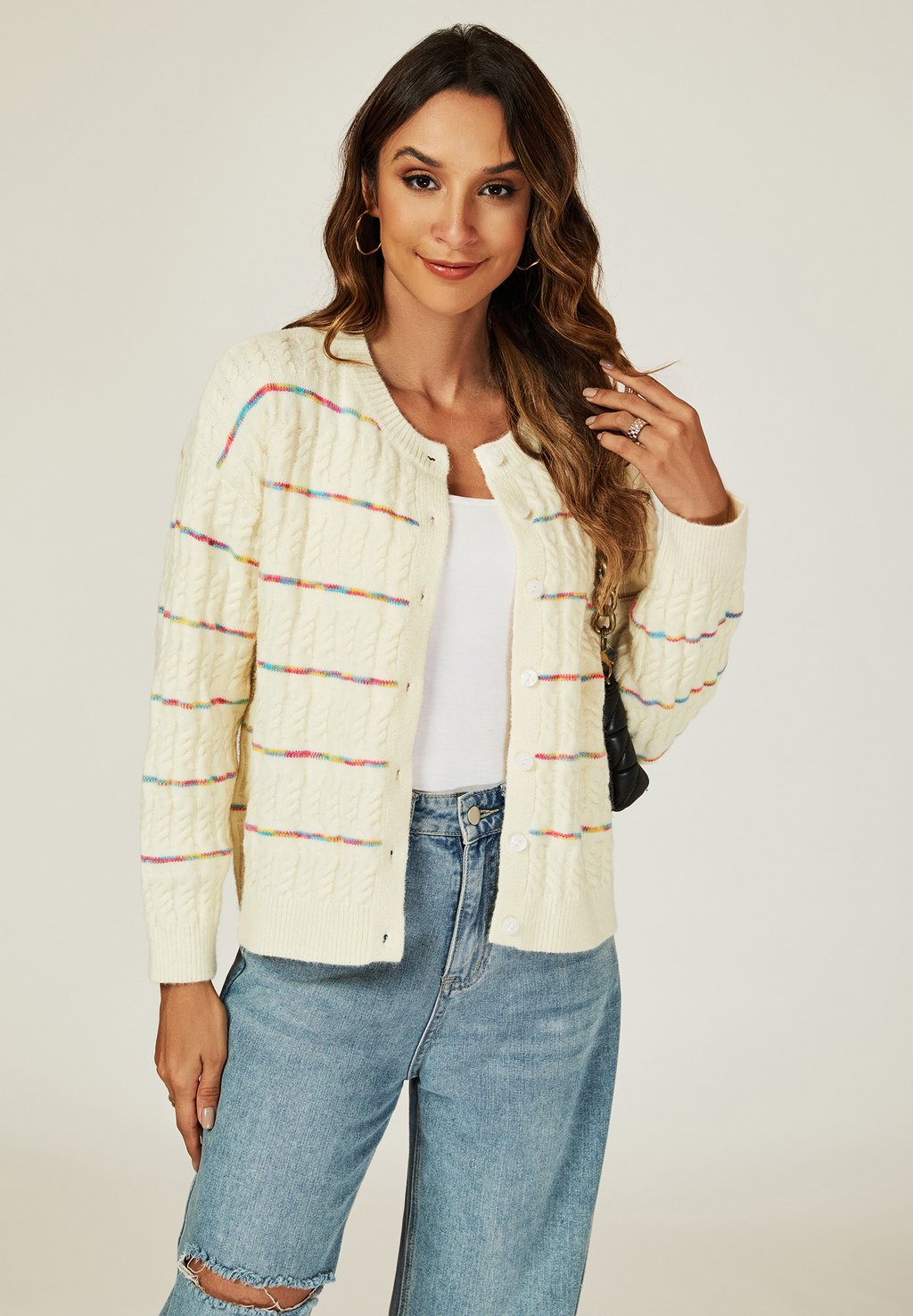 

Кардиган RAINBOW STRIPES PATTERN BUTTON THROUGH FS Collection, белый