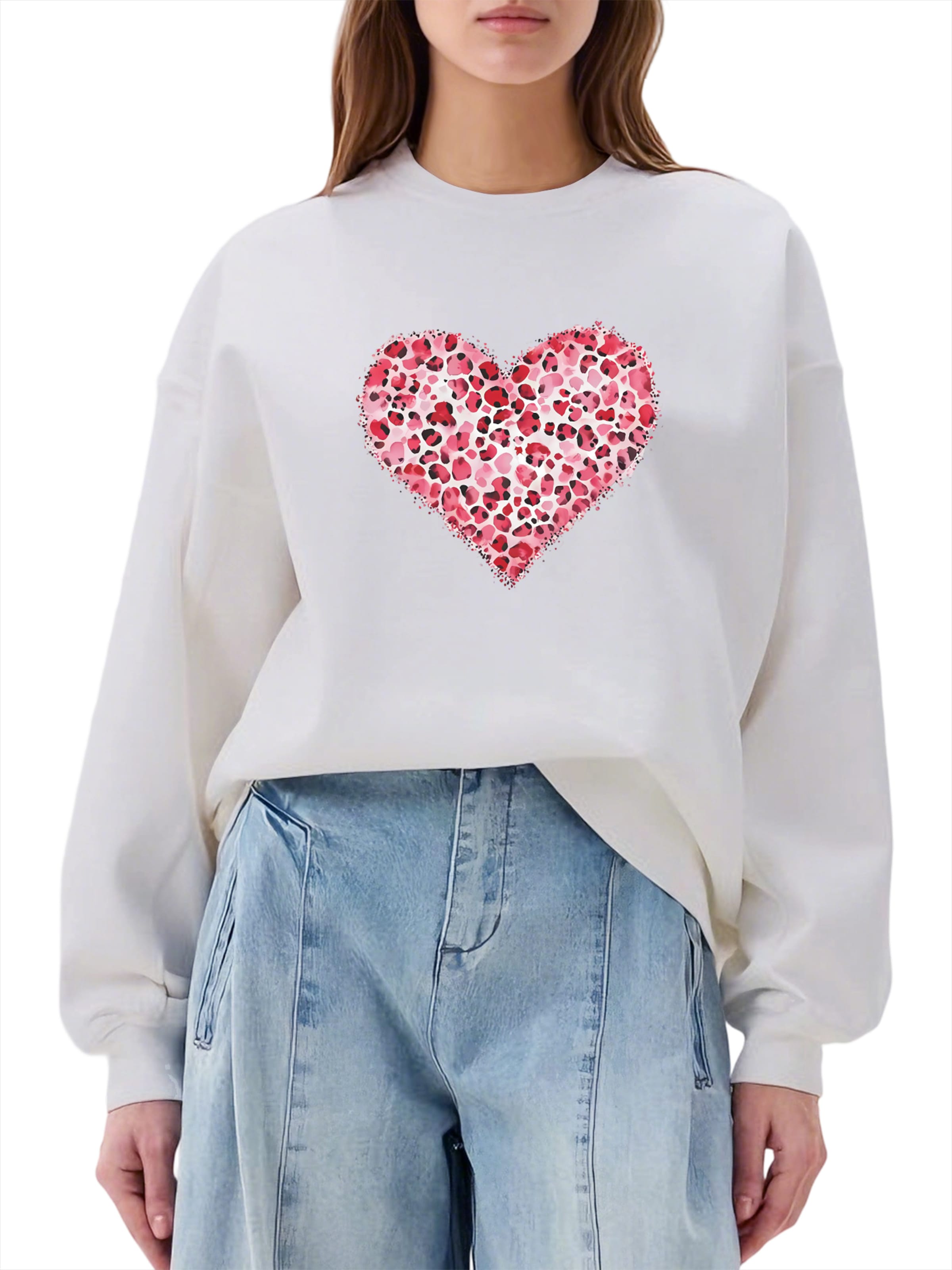 

GORHEY Свитшот 'Women's Fleece Pullover, Sweatshirt with Love Print, Long Sleeve, Loose Fit' в белом цвете