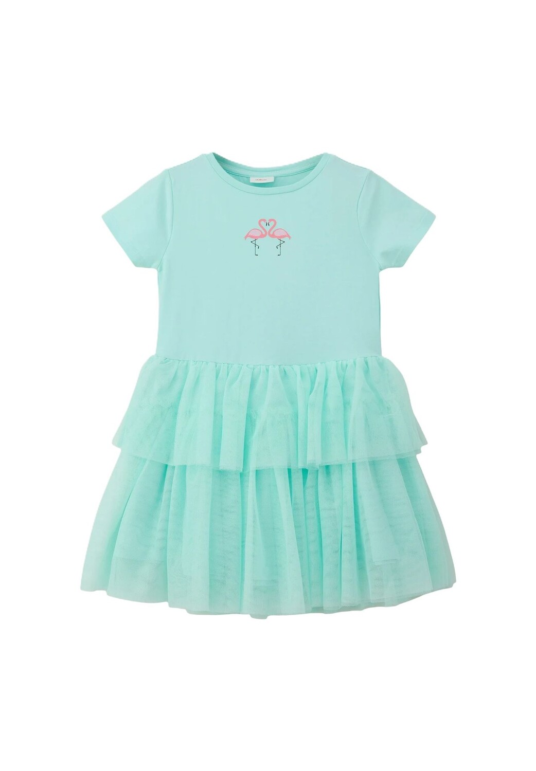 

Платье с воланами, круглый вырез, принт, детское S.Oliver, цвет 6006 Blue Green
