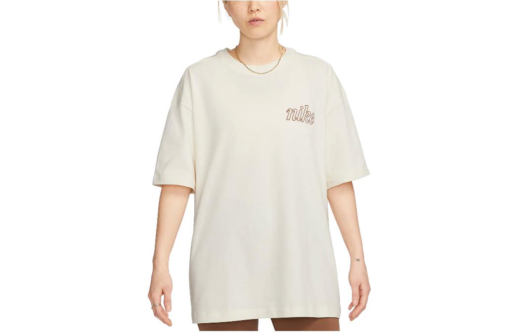 Женская футболка-поло с логотипом и принтом, Beige Nike, экрю — фото 3