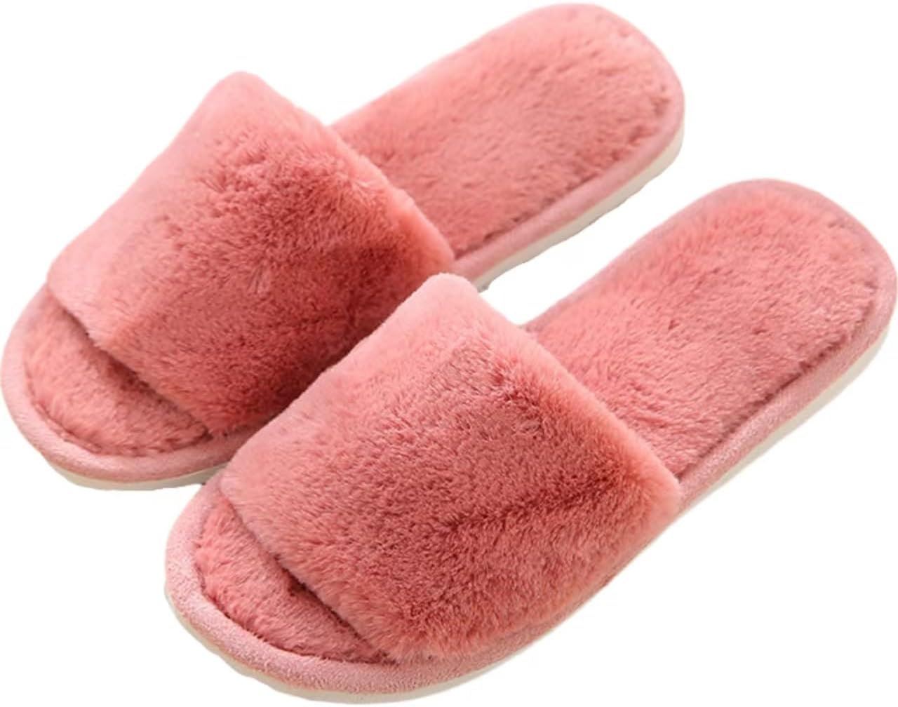 

Мужские и женские пушистые тапочки Классические мягкие плюшевые тапочки с открытым носком, памятью формы, удобные, теплые, прочные домашние тапочки с искусственным мехом для пары, с антискользящей подошвой, для дома, улицы и спальни Onlvye, оран...
