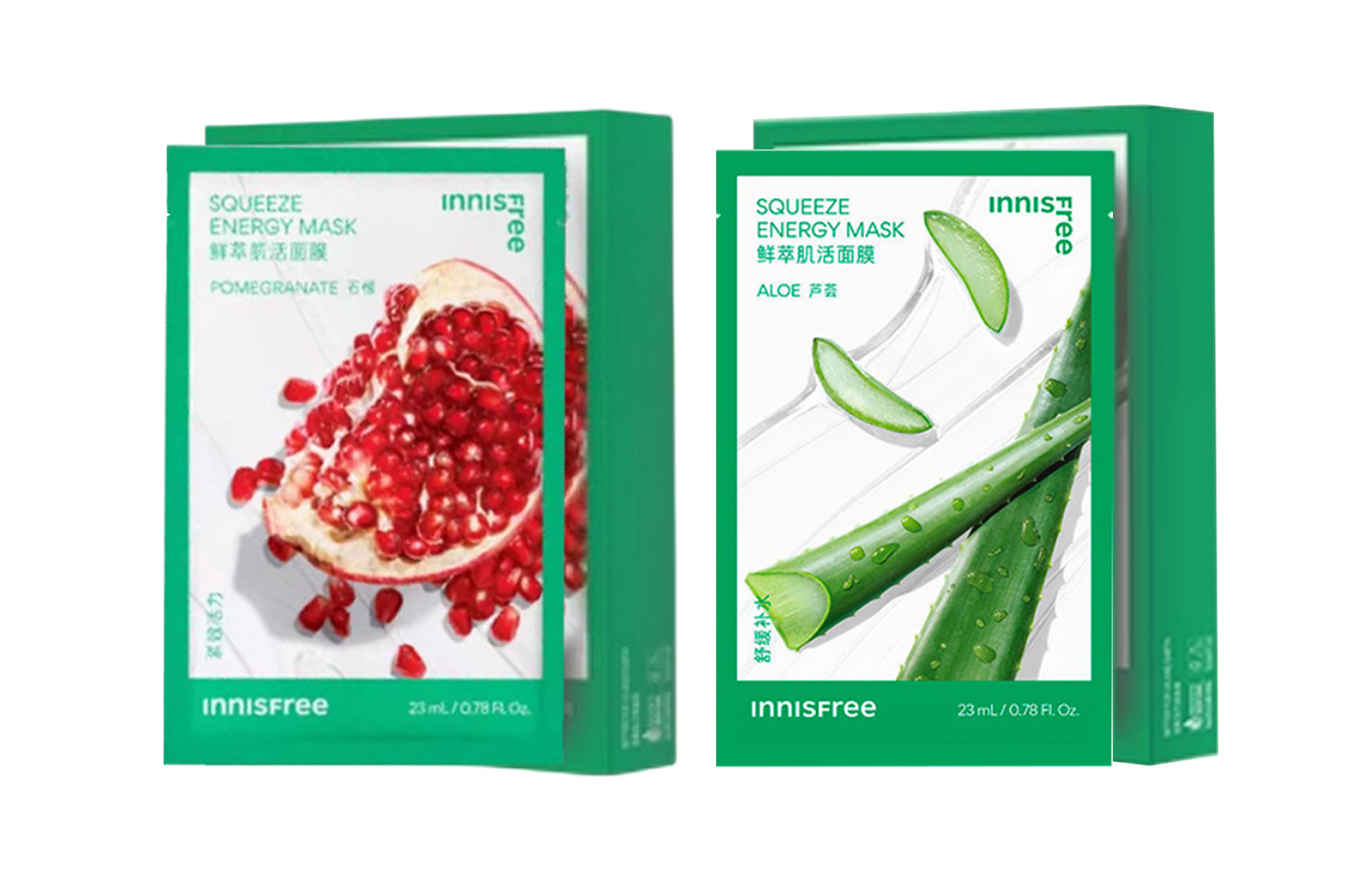 

Набор увлажняющих тканевых масок для лица YUESHIFENGYIN Freshly Brewed Aloe Vera With Red Pomegranate 10 шт/уп+10 шт/уп Innisfree, 23ml*10 Pcs/Box+23ml*210 Sheets/Box