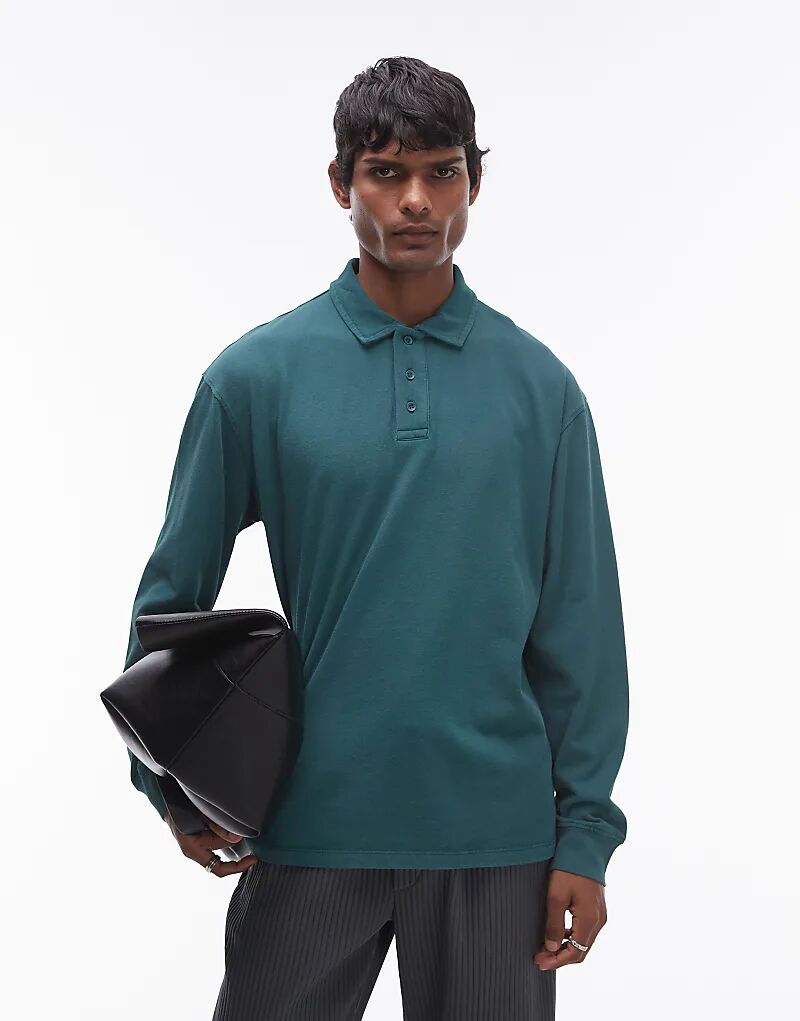 

Поло с длинными рукавами в выцветшем зеленом цвете Topman