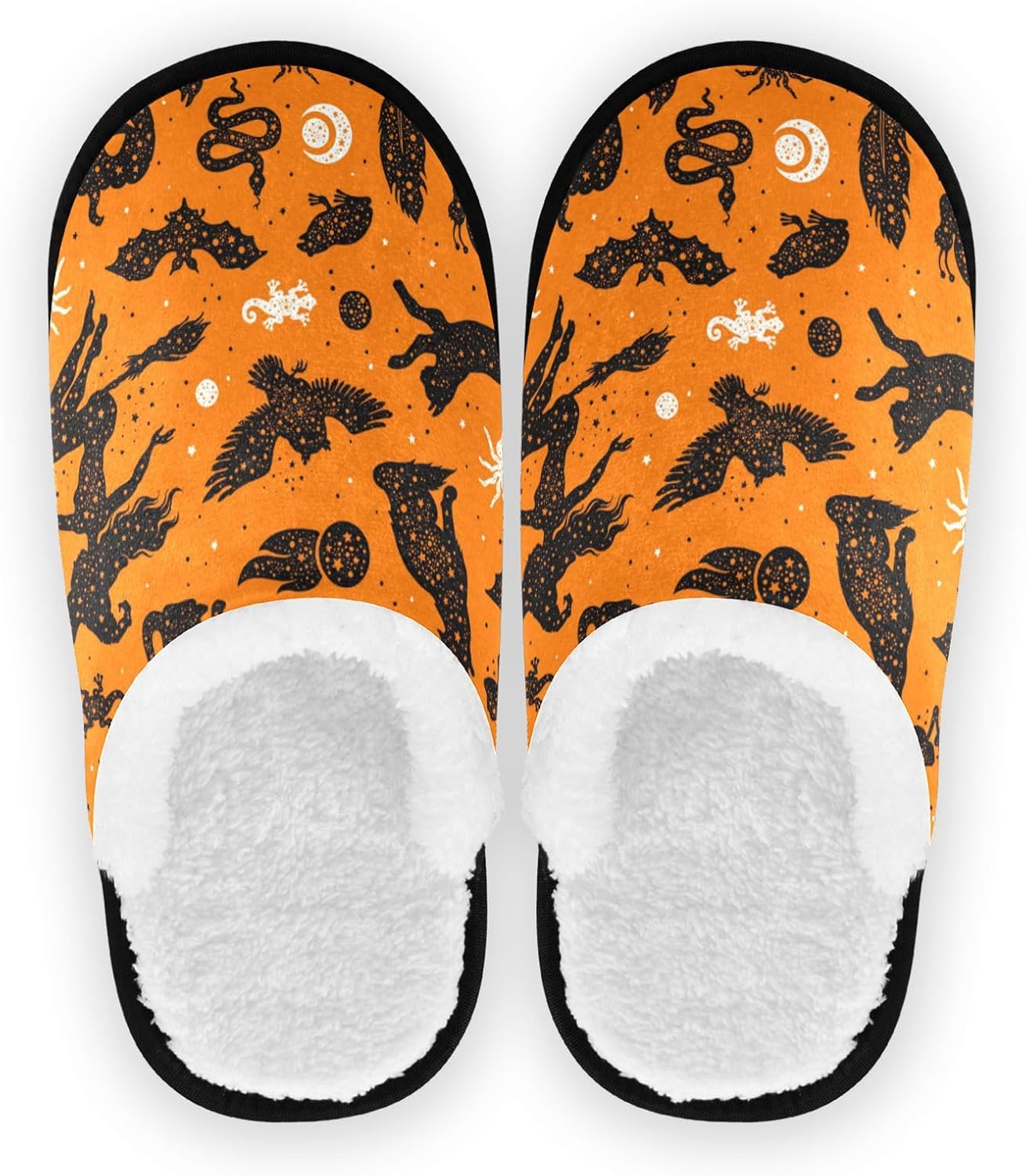 

Тапочки JHKKU для женщин и мужчин, пушистые домашние тапочки, теплые, с противоскользящей подошвой, уютные для дома и путешествий, Halloween Witch Cat Wolf
