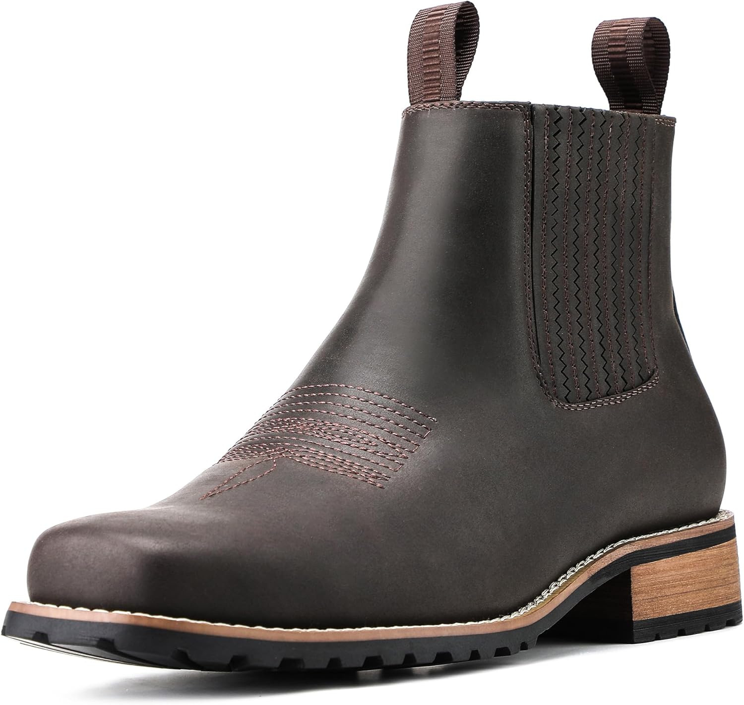 

Ковбойские сапоги JASONSTAR для мужчин с квадратным носком, всепогодные слипоны для работы и повседневного ношения в западном стиле Челси - ботинки для мужчин, темно-коричневый