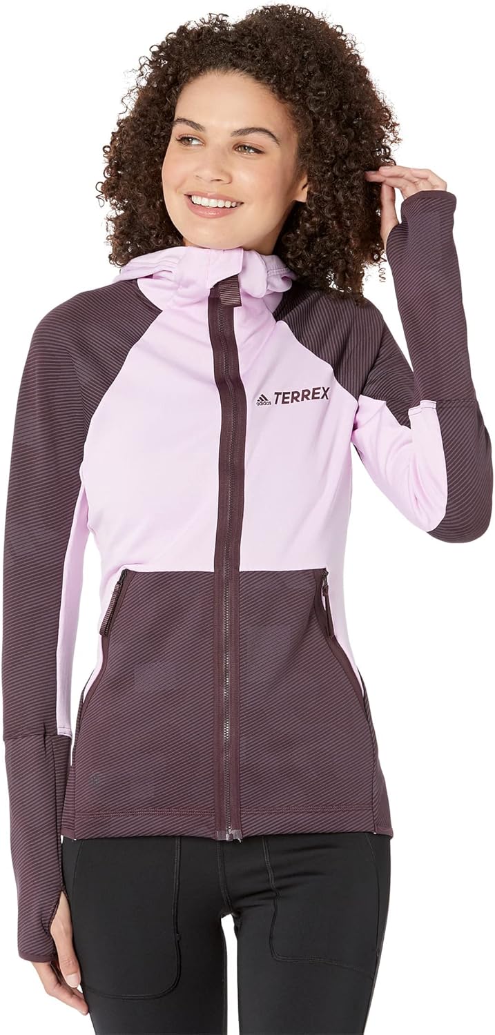 

adidas Женская утепленная флисовая куртка Terrex Tech с капюшоном для пеших прогулок, Bliss Lilac/Shadow Maroon